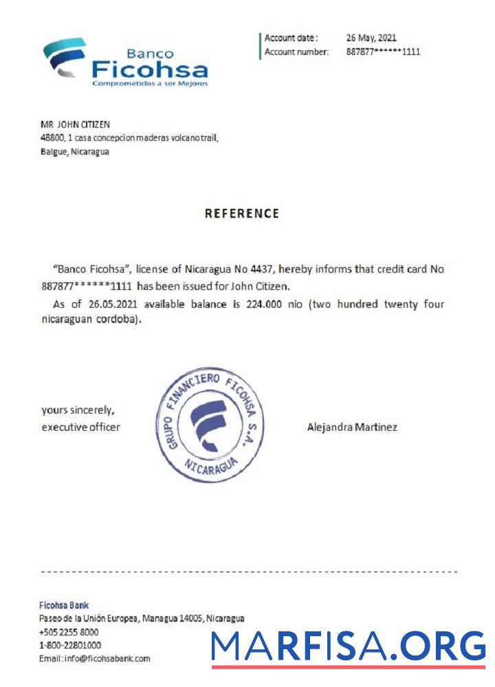 Downloadable Nicaragua Ficohsa reference download for verification